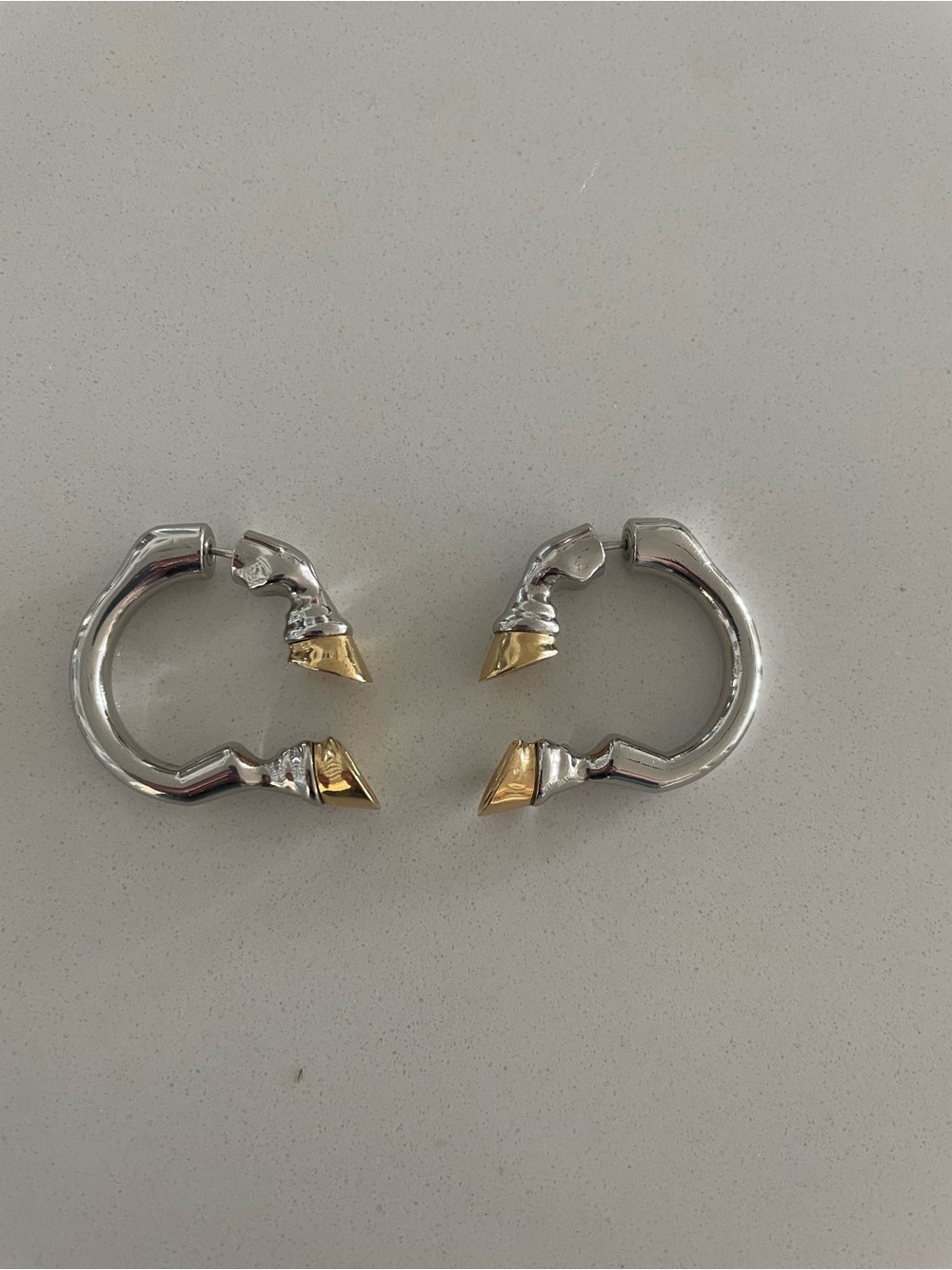 Burberry Silver and Gold Tipped Hoop Earrings